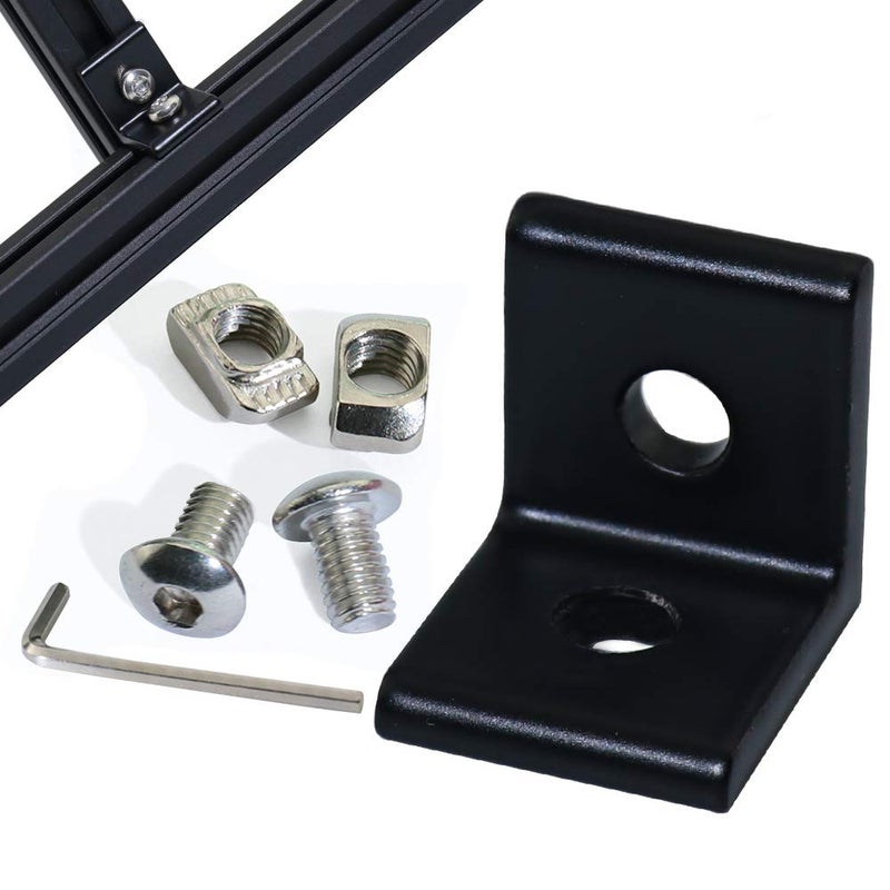 Boeray 10pcs 2 Hole Black 90 Degree Inside Corner Bracket Kit for 2020 Aluminum Extrusion Profile 20x20 Slot 6mm with 20pcs t nut + 20pcs hex Screw + 1pcs Wrench - Image 4